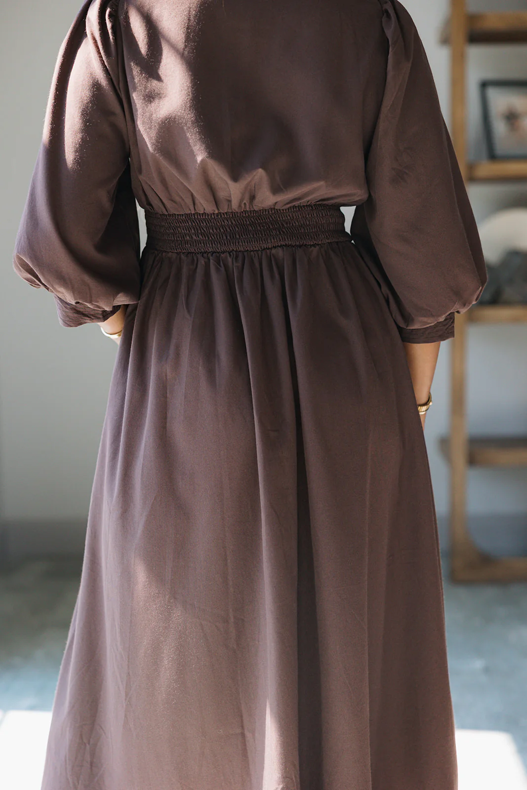 Siena Dark Brown & Gold Zip-Up Midi Dress - Image 11