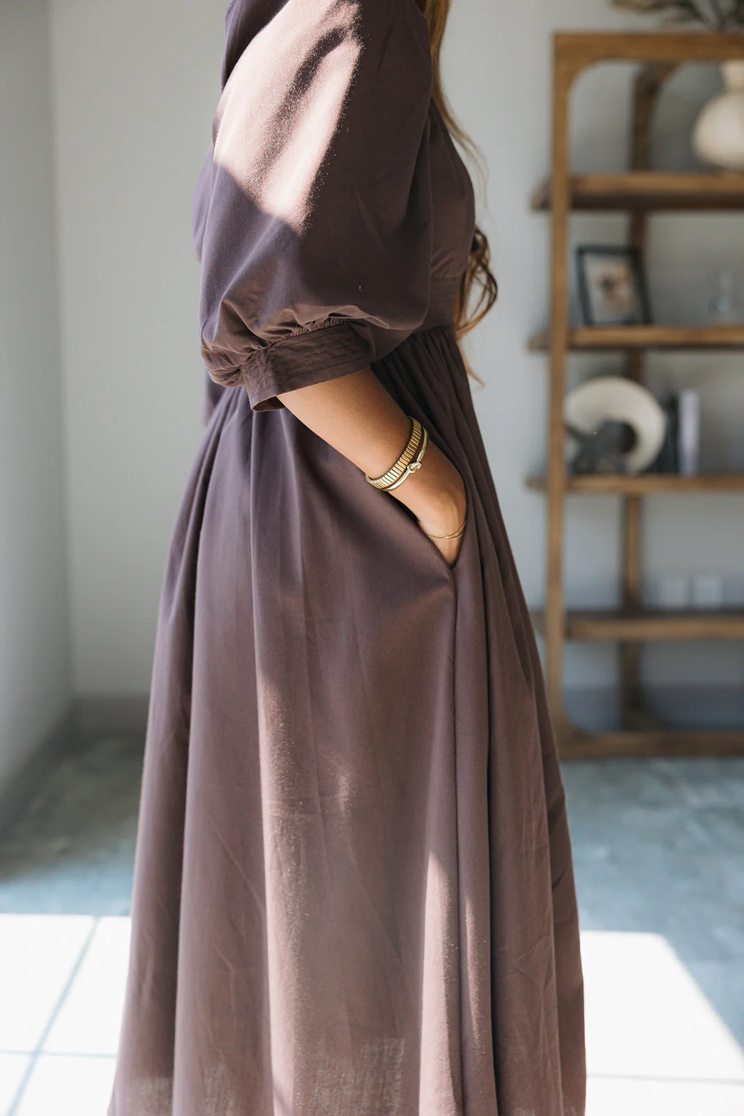 Siena Dark Brown & Gold Zip-Up Midi Dress - Image 9