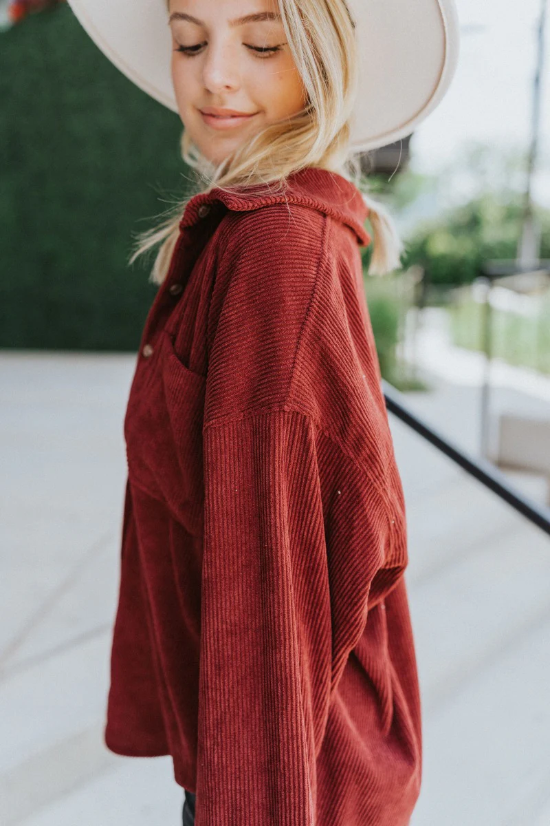 Sloane Corduroy Shacket in Wine - Image 6