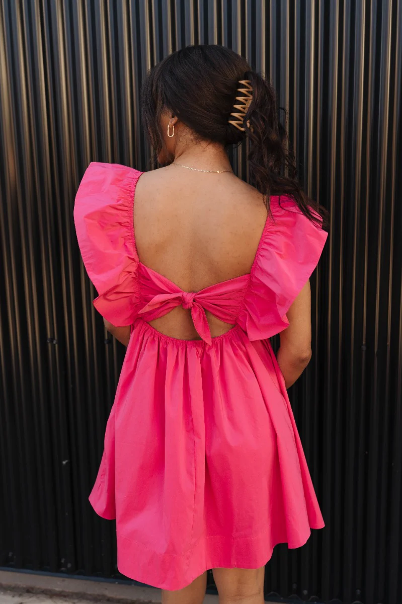 Stella Hot Pink Ruffle Straps Mini Dress - Image 8