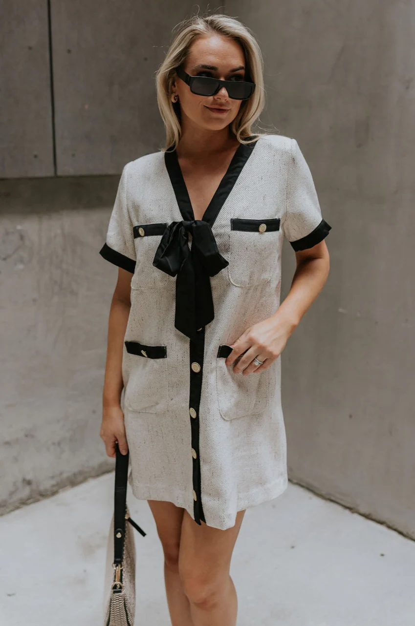 Stevie Oatmeal & Black Short Sleeve Mini Dress - Image 5