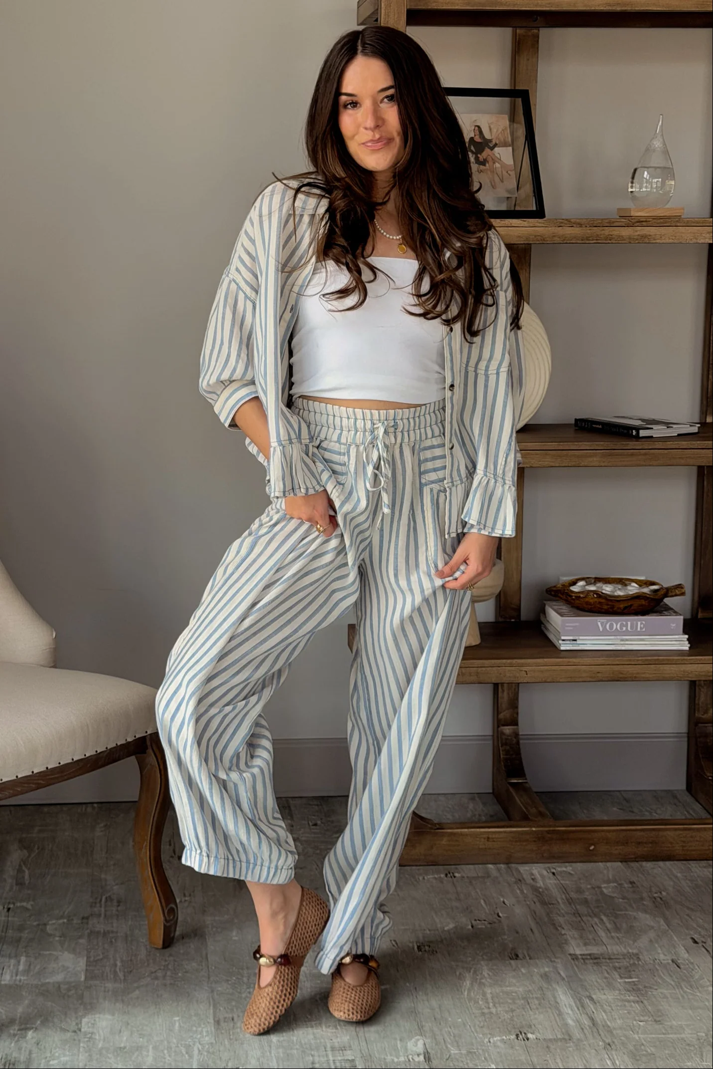 Tara Blue & Ivory Stripe Pants