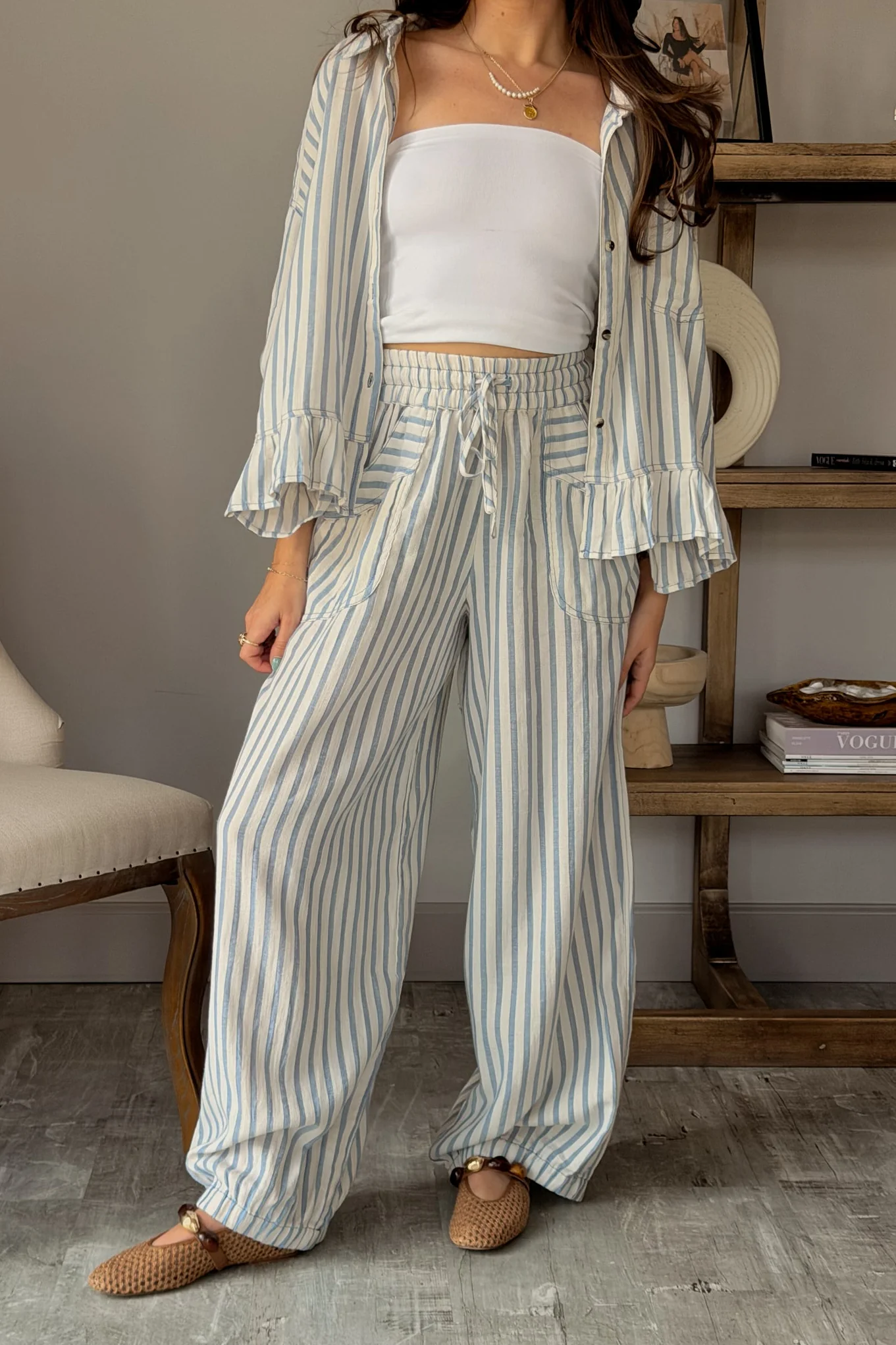 Tara Blue & Ivory Stripe Pants - Image 4