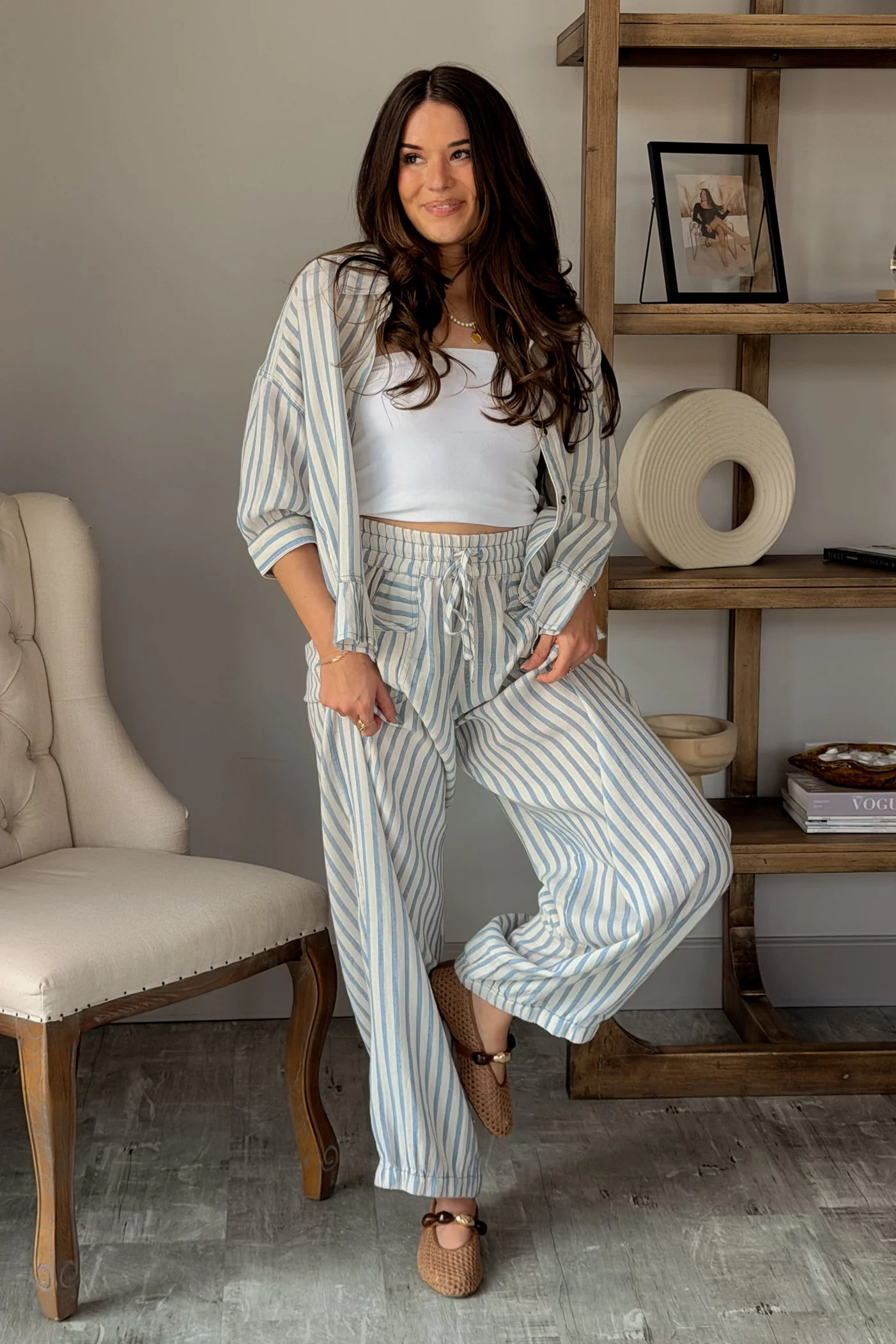 Tara Blue & Ivory Stripe Pants - Image 5