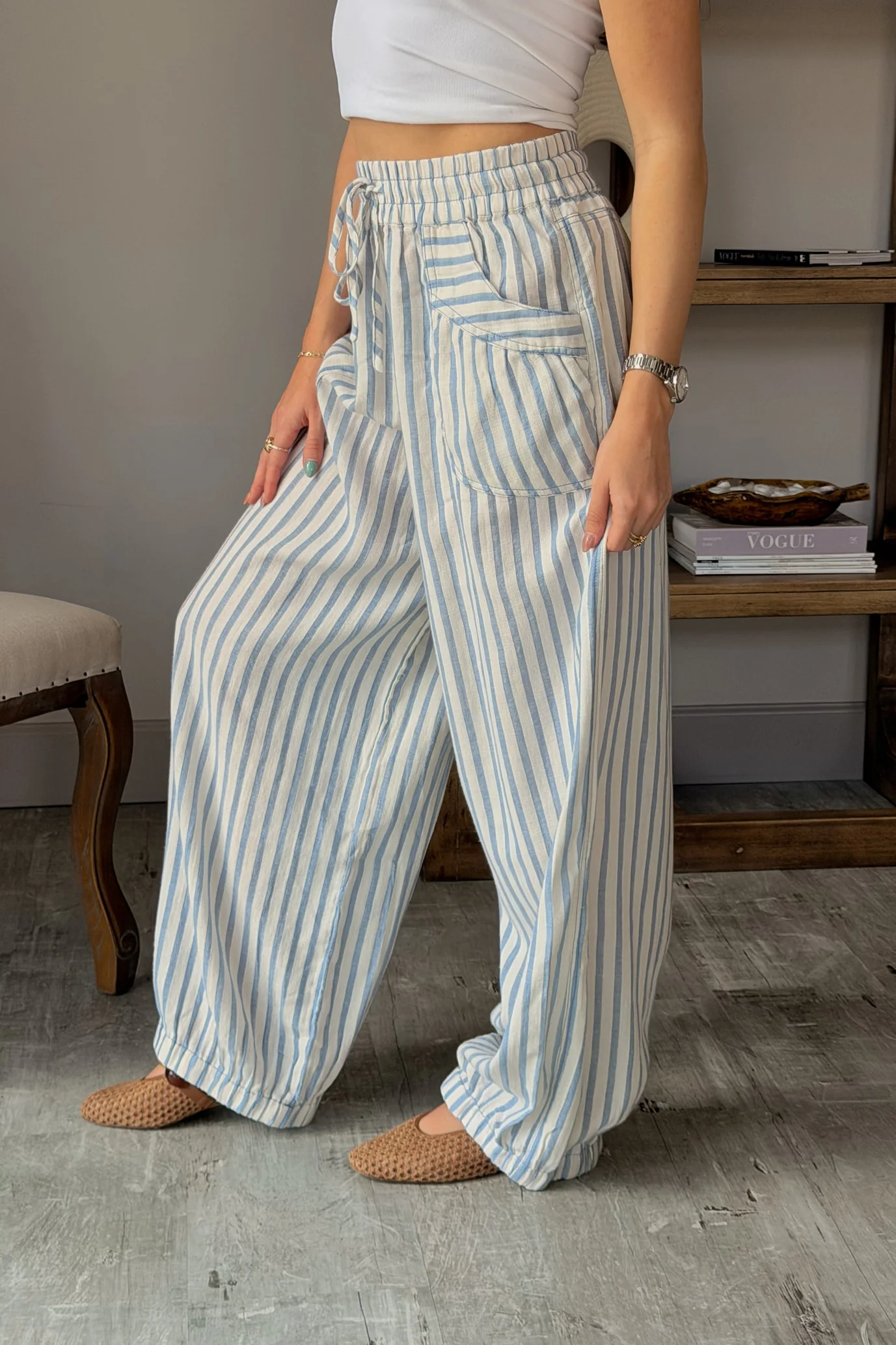 Tara Blue & Ivory Stripe Pants - Image 6