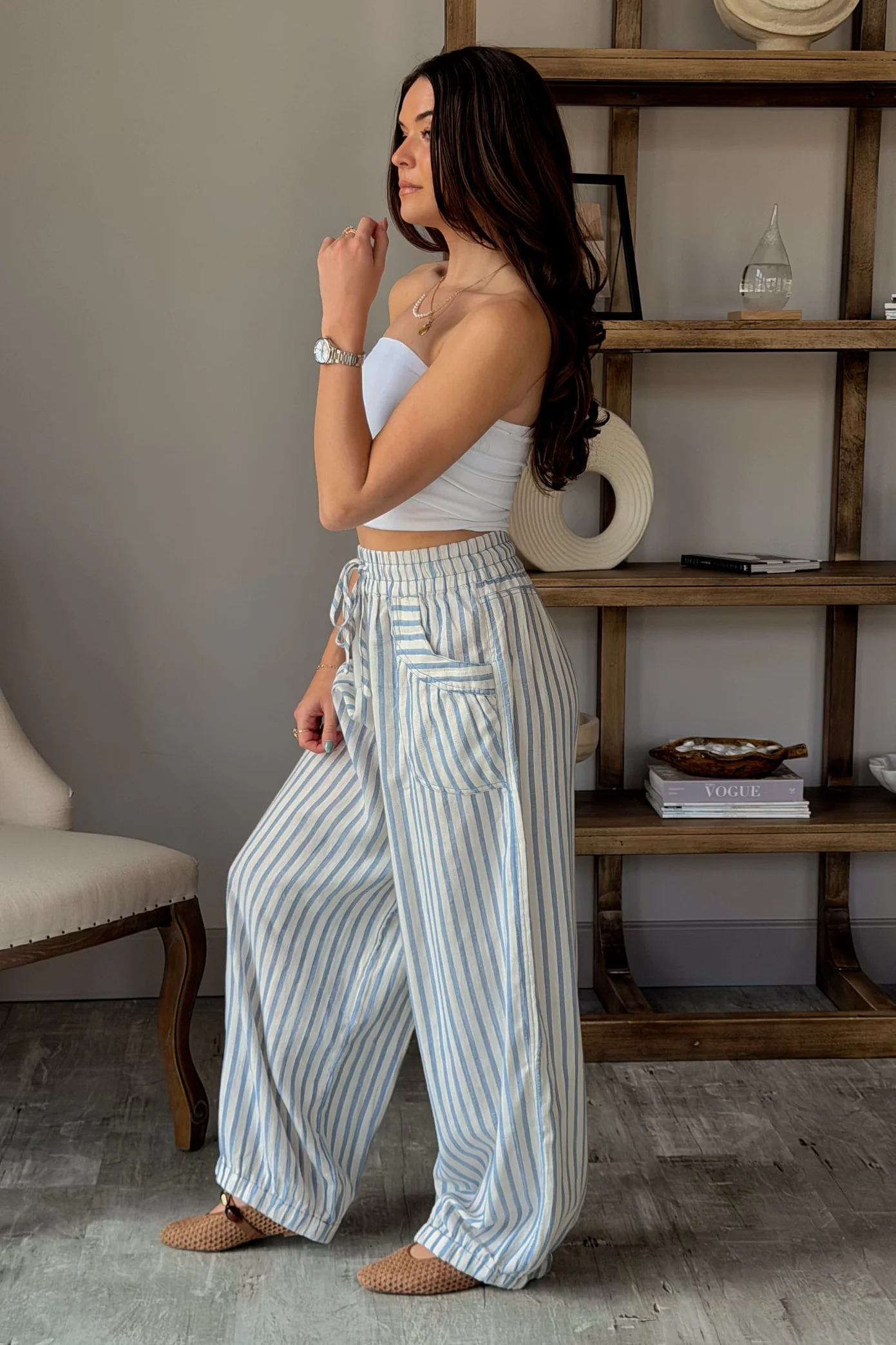 Tara Blue & Ivory Stripe Pants - Image 7