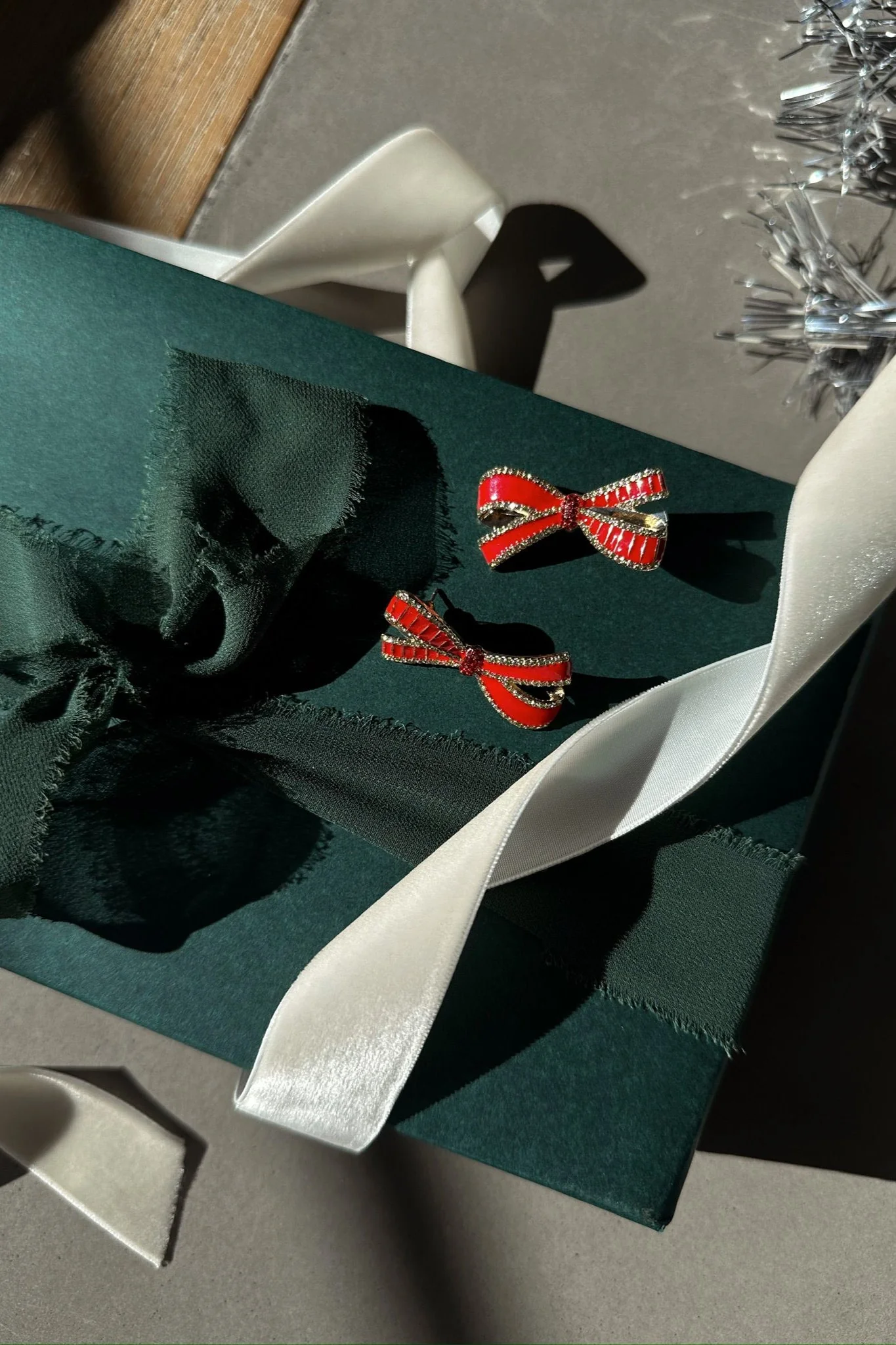 Tarah Red & Gold Bow Stud Earrings