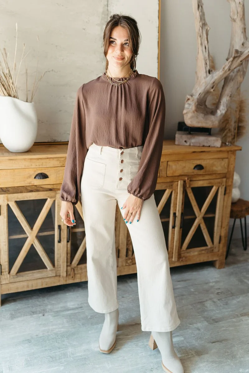 Tillie Brown Ruffle-Trim Long Sleeve Top - Image 6