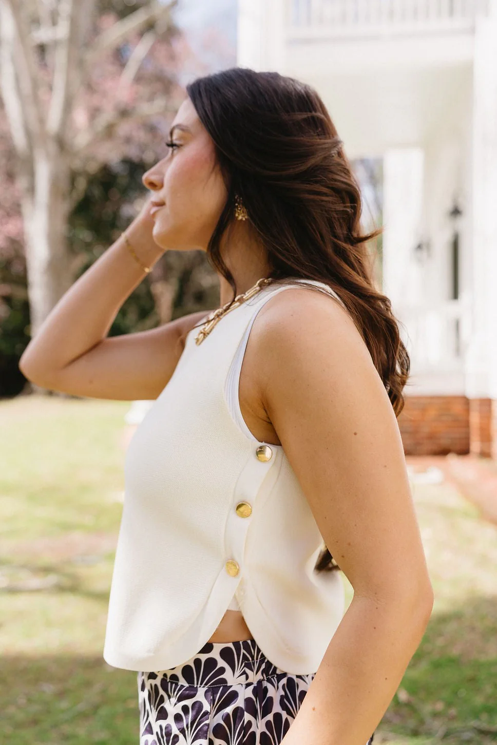Virginia Cream Gold Button Tank Top - Image 4