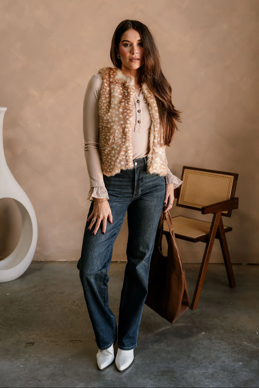 Zoey Brown Faux Fawn Fur Vest