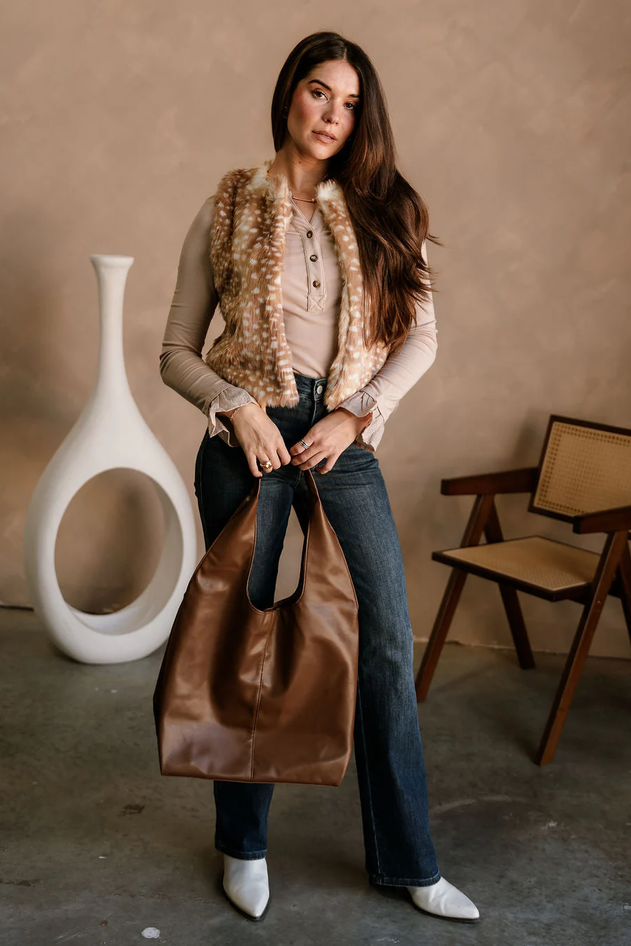 Zoey Brown Faux Fawn Fur Vest - Image 4