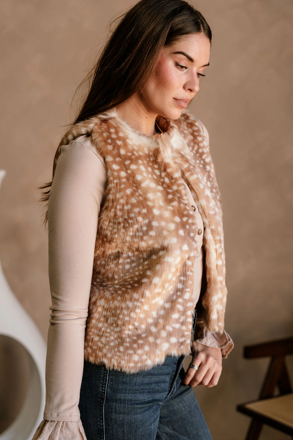 Zoey Brown Faux Fawn Fur Vest - Image 5