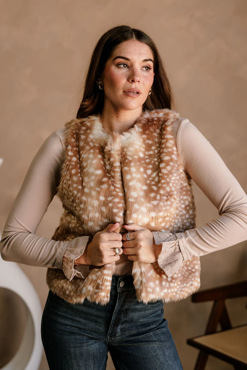 Zoey Brown Faux Fawn Fur Vest - Image 6